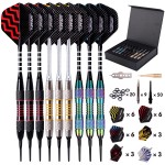 Turnart Darts Plastic Tip - Professional Soft Tip Darts Set for Electronic Dartboard 9 Pcs 18 Grams with 50 Extra Tip 9 Shafts 27 Flights Tool Kit Flight Protectors and Gift Case (Color)