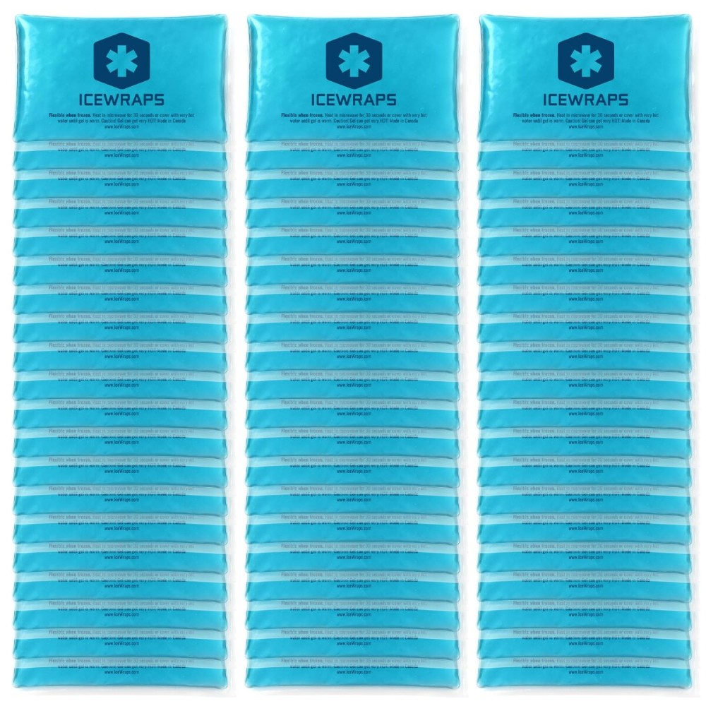ICEWRAPS Hot & Cold Ice Packs, 3 x 5 in Soft Reusable Gel Packs for Injuries, Headaches, Joints, and Fever Relief, Puncture-Proof Material, 60 Pack, FSA-HSA Eligible