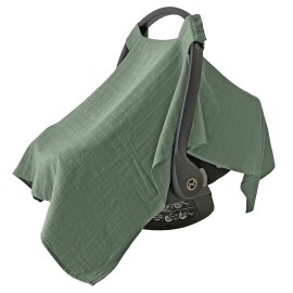 MOZAH Baby Car Seat Cover - Roman Green - 100% Organic Muslin - Soft, Breathable and Lightweight, Baby Infant Car Seat Essentials