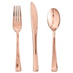 FOCUSLINE 75 Pack Rose Gold Plastic Silverware Disposable Cutlery Set - 25 Forks Knives Spoons - Disposable Flatware Heavy Duty Plastic Utensils Set for Catering, Parties, Dinners, Weddings
