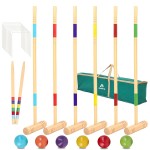 ApudArmis 32In Six Player Croquet Set with Deluxe Premiun Pine Wooden Mallets,Colored Ball,Wickets,Stakes - Lawn Backyard Game Set for Adults/Teens/Family (Large Carry Bag Including)