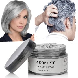 Acosexy Grey Hair DyeTemporary Hair Wax,4.23oz Instant Hairstyle Mud Cream, Natural Hair Coloring Wax Material Disposable Hair Styling Clays Ash for Cosplay,Party,Masquerade, Halloween.etc (Sliver)