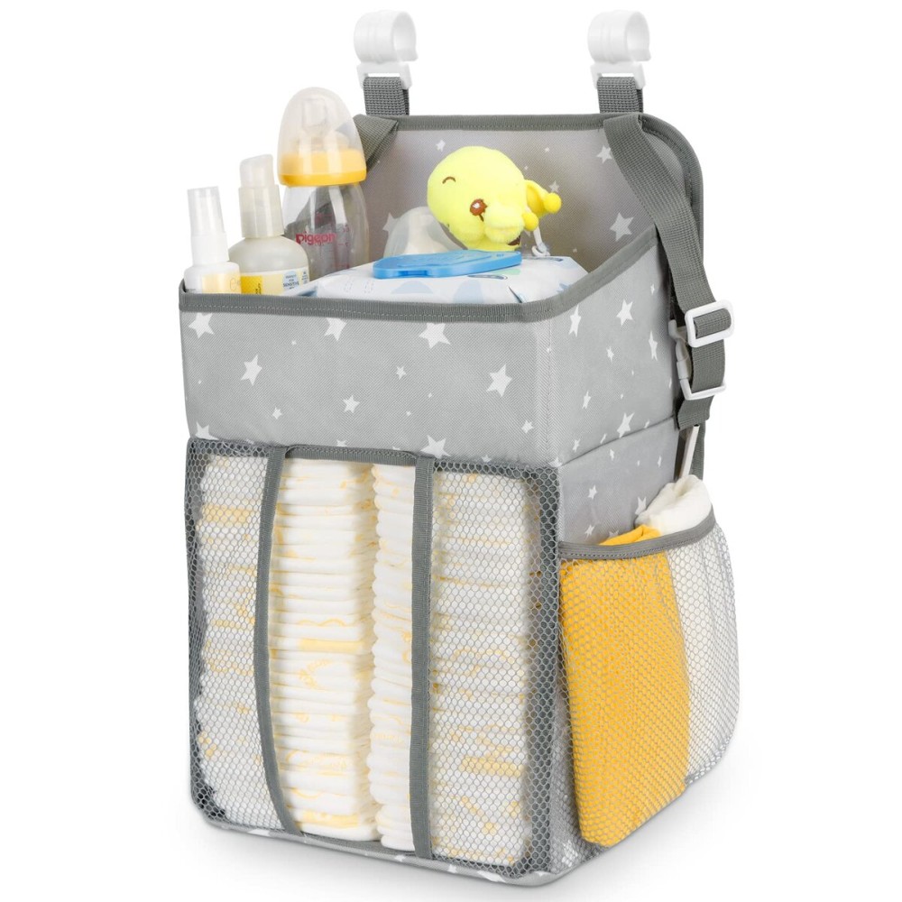 Maliton Changing Table Diaper Organizer - Baby Hanging Diaper Stacker Nursery Caddy Organizer for Cribs Playard Baby Essentials Storage (Star)