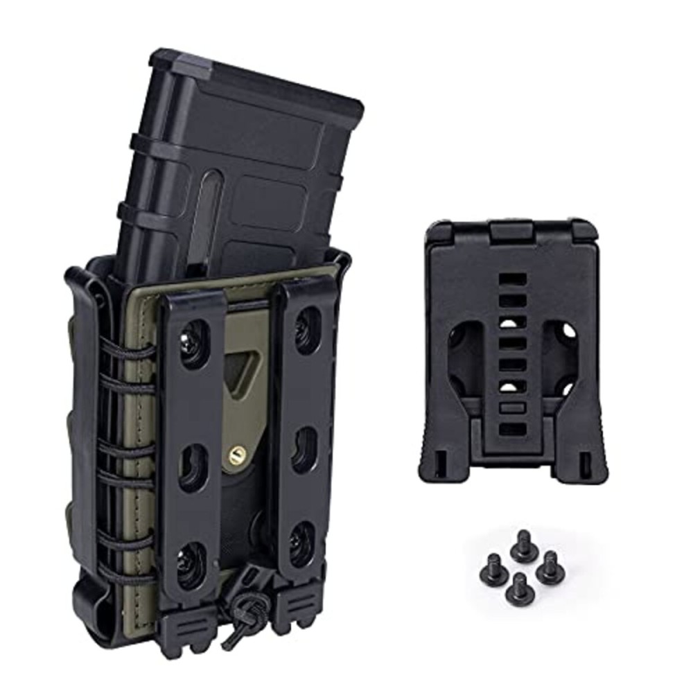 IDOGEAR Mag Pouch 5.56mm Rifle Magazine Pouches 7.62mm Molle Softshell Universal Mag Carrier for M4 AR15 M16 AK Magainzes (z.Black+Ranger Green-MOLLE&Belt Clips Set)