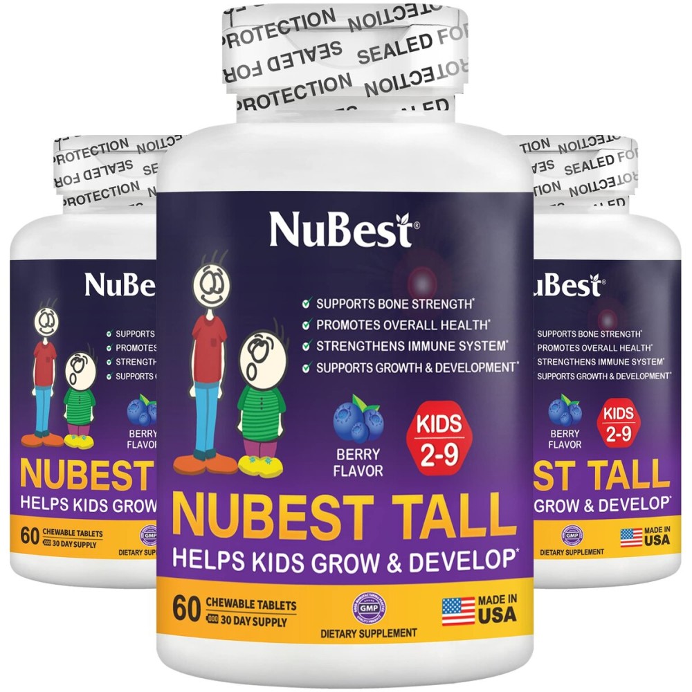 NuBest Tall Kids - Multivitamins & Minerals for Age 2 to 9 - Bone Strength & Immunity Support - Helps Kids, Toddlers Healthy - Animal Shapes - 180 Chewable Berry Tablets | 3 Months Supply