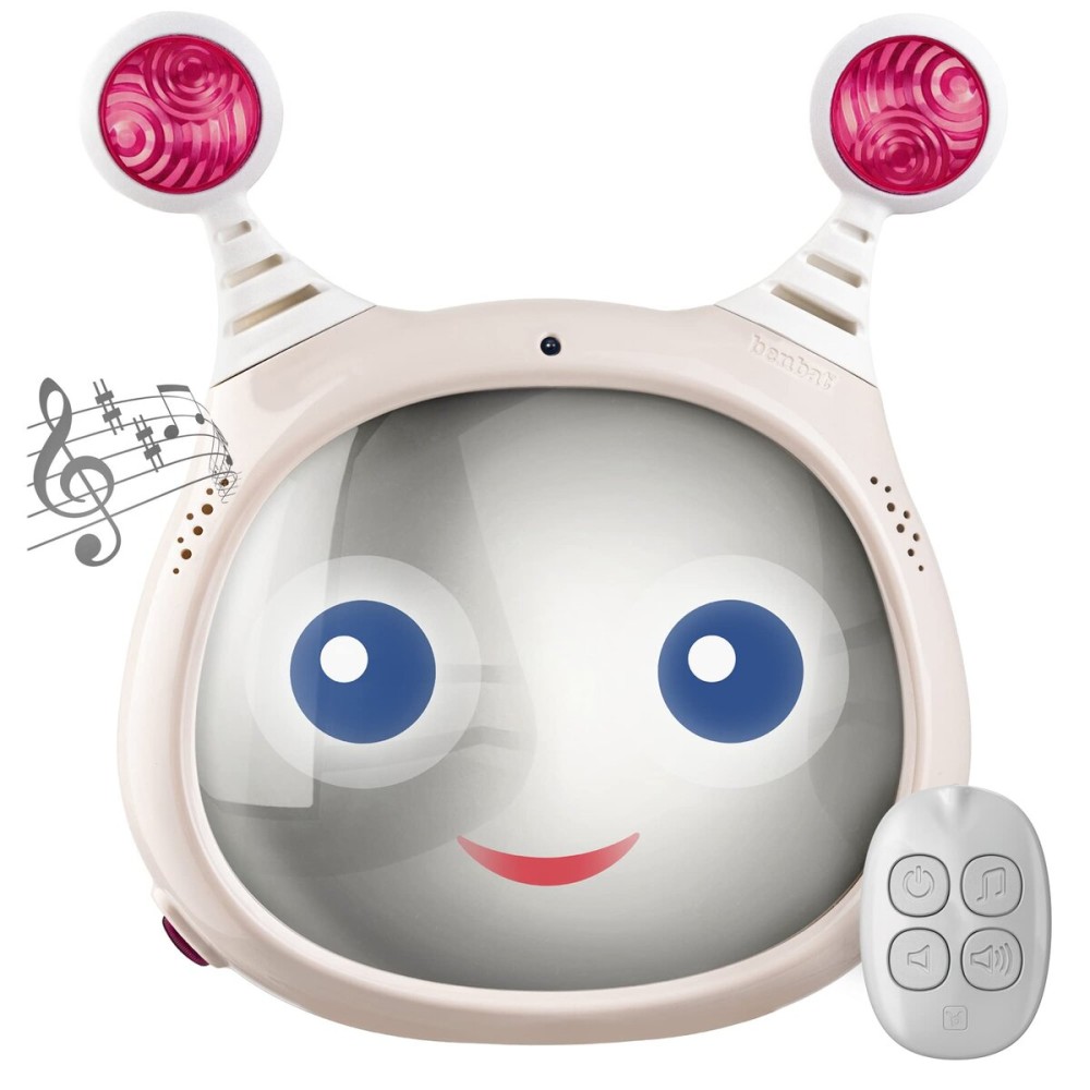 Oly Active Baby Car Mirror - Shatter-Proof Rear Facing Infant Mirror Entertains, Soothes, and Keeps Baby Visible - 10 x 11.7 x 3.1 In. Adjustable Headrest Mirror with Remote Control by Benbat, Beige