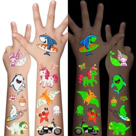 Awinmay 310 Pcs Luminous Temporary Tattoos For Kids,Mixed Styles Glow In The Dark Tattoos for Boys and Girls,Butterfly Dinosaur Pirate Mermaid Fake Tattoo Stickers,Glow Party Supplies Arts and Crafts