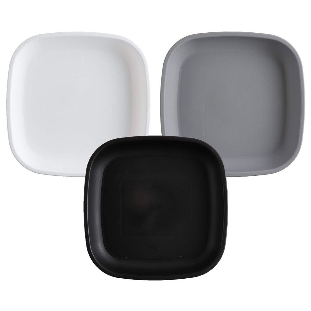 Re-Play Toddler Plates - 22 Oz. Deep-Walled Flat Kids Plates - Dishwasher & Microwave Safe - Made in USA - Set of 3-7.37 x 7.37 x 1.25 - Monochrome