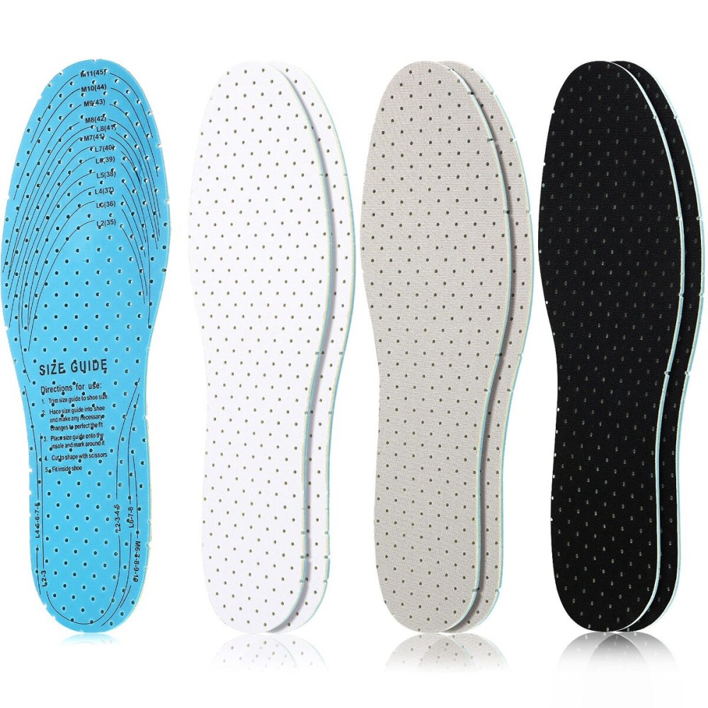 Sintege 3 Pairs Breathable Shoe Insoles Inserts Soft Cushioning Double-Layer Latex Foam Perforated Replacement Insoles for Men 7-11 Woman 2-8(White, Black, Grey)