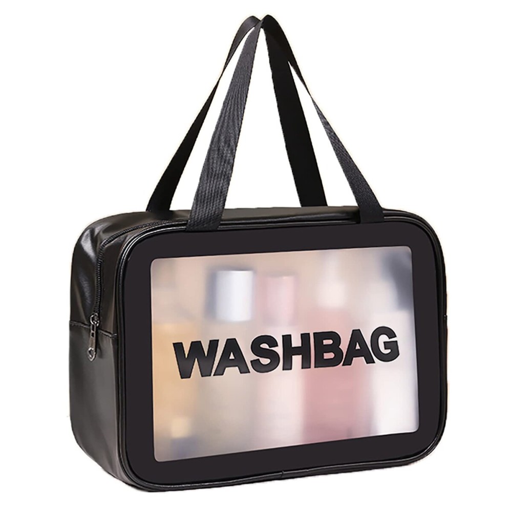 DAPOWER Travel Toiletry Bag for Women and Men, Matte Translucent Toiletry Bag with Handy Handle, Makeup Cosmetic Organizer Bag for Travel Toiletries Accessories (Black)