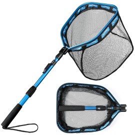 PLUSINNO Floating Fishing Net for Steelhead, Salmon, Fly, Kayak, Catfish, Bass, Trout Fishing, Rubber Coated Foldable Landing Net with Telescoping Pole Handle, Fishing Gear and Gifts for Men (1.0M)