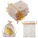 SUMAJU 100 Pieces Moon Star Organza Jewelry Candy Bags, 2.7x3.5 Inch Sheer White Organza Pouch Small Gift Bags with Drawstring for Wedding Christmas Party Favors