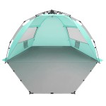 Oileus X-Large 4 Person Beach Tent Sun Shelter - Portable Sun Shade Instant Tent for Beach with Carrying Bag, Stakes, 6 Sand Pockets, Anti UV for Fishing Hiking Camping, Waterproof, Light Green