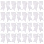 16PCS 8 Large Cheer Hair Bows Ponytail Holder Elastic Band Handmade for Cheerleading Teen Girls College Sports (White - Big Bows, 1 Count (Pack of 16))