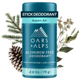 Oars + Alps Deodorant for Men & Women, Aluminum Free Deodorant for Men, Dermatologist Tested, Clean Ingredients, Non Toxic, Vegan, Long Lasting, Odor Protection, Aspen Air, 1pk, 2.6oz