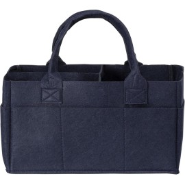 Sammy & Lou Diaper Caddy Organizer - Collapsible Tote Bag with Handles - Organizer for Diapers, Wipes & Baby Changing Supplies - Felt Storage Organizing Bin for Car, Desk, Nursery (Navy Blue)