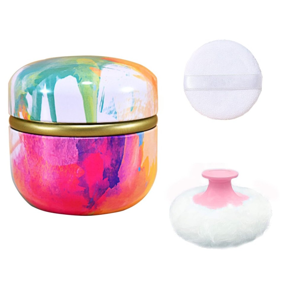 Qopoto Body Powder Puff and Container for Dusting Powder, Women Powder Puff and Powder Case for Bath and Travel (Abstractionism)