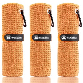 Handy Picks Microfiber Golf Towel (16 X 16) with Carabiner Clip, Waffle Pattern Golf Towel Hook and Loop Fastener - The Convenient Golf Cleaning Towel Orange