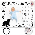 KEMINA BLANKETS Bear Baby Milestone Blanket for Boys, Includes Felt Frame, 50x40