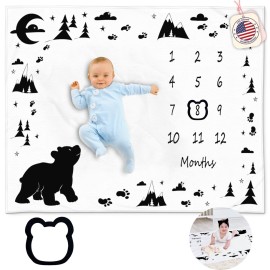 KEMINA BLANKETS Bear Baby Milestone Blanket for Boys, Includes Felt Frame, 50x40