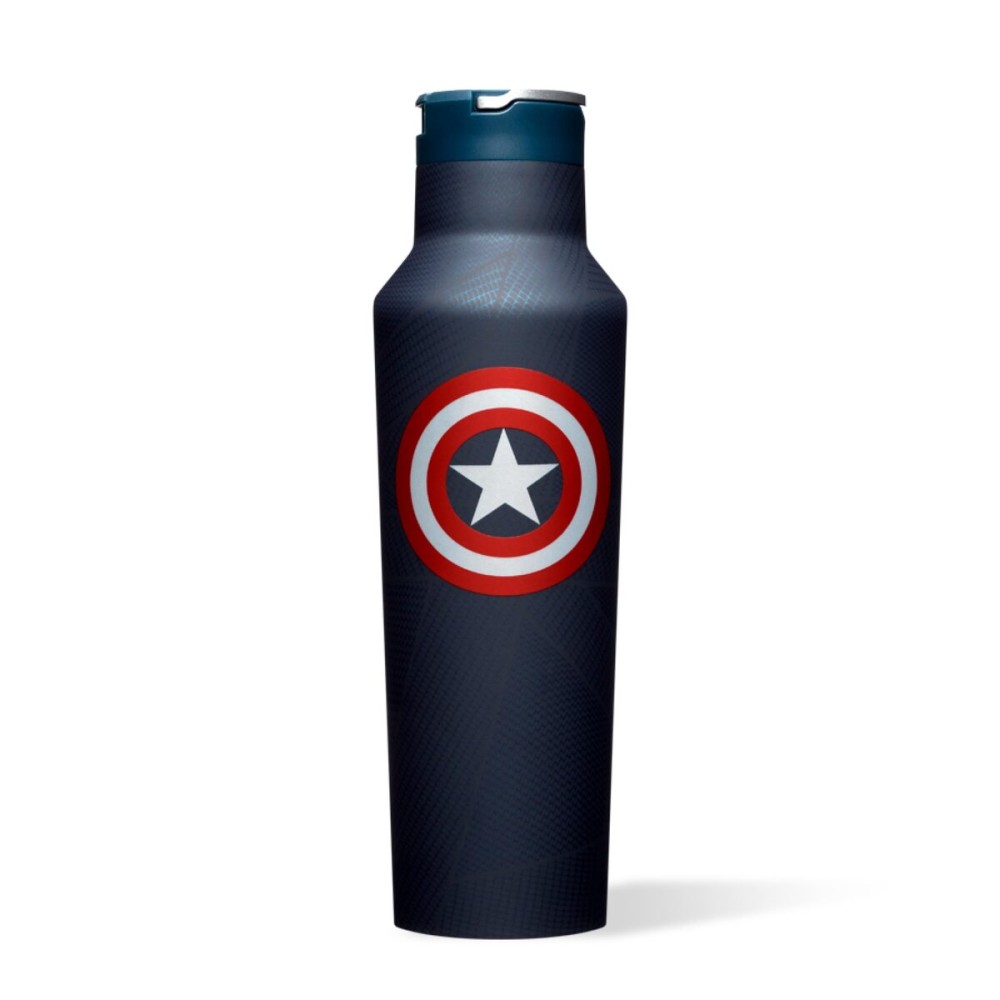 Corkcicle Marvel Sport Canteen - Triple-Insulated Stainless Steel Water Bottle - Straw Cap & Folding Metal Handle - Summer Drinkware Gift - Keeps Drinks Ice Cold - Captain America - 20 oz