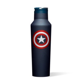 Corkcicle Marvel Sport Canteen - Triple-Insulated Stainless Steel Water Bottle - Straw Cap & Folding Metal Handle - Summer Drinkware Gift - Keeps Drinks Ice Cold - Captain America - 20 oz