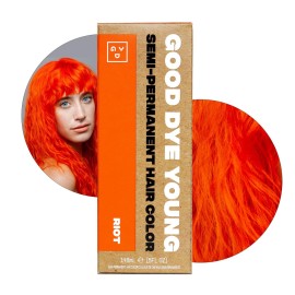 Good Dye Young Semi-Permanent Hair Color, Vegan and Cruelty-Free Orange Hair Dye, Last up to 24 Washes, Non-Damaging Conditioning Hair Color (5FL OZ, Riot)