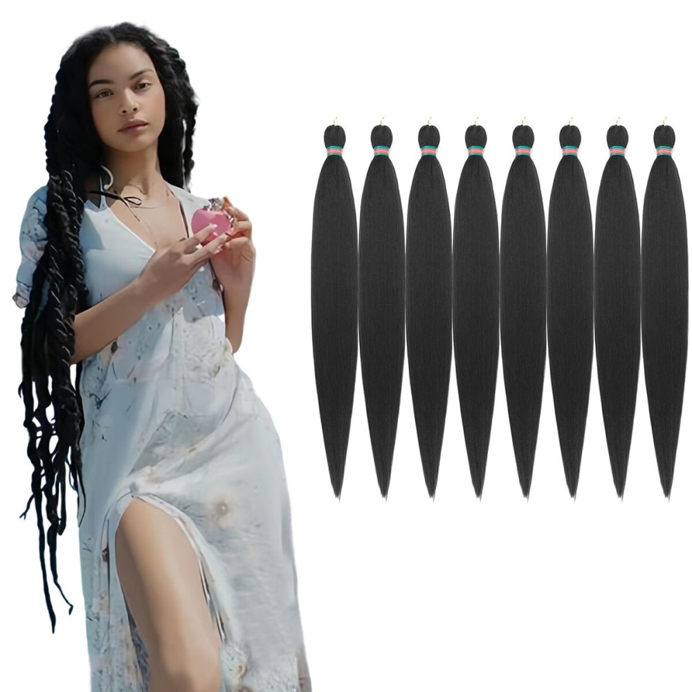 RUN SHUI Ombre Pre stretched Braiding Hair, 36 Inches Braid Hair Extensions, 8 packs Long Braiding Hair Pre stretched, Crochet Hair Braiding(36\'\'-8packs,1b)