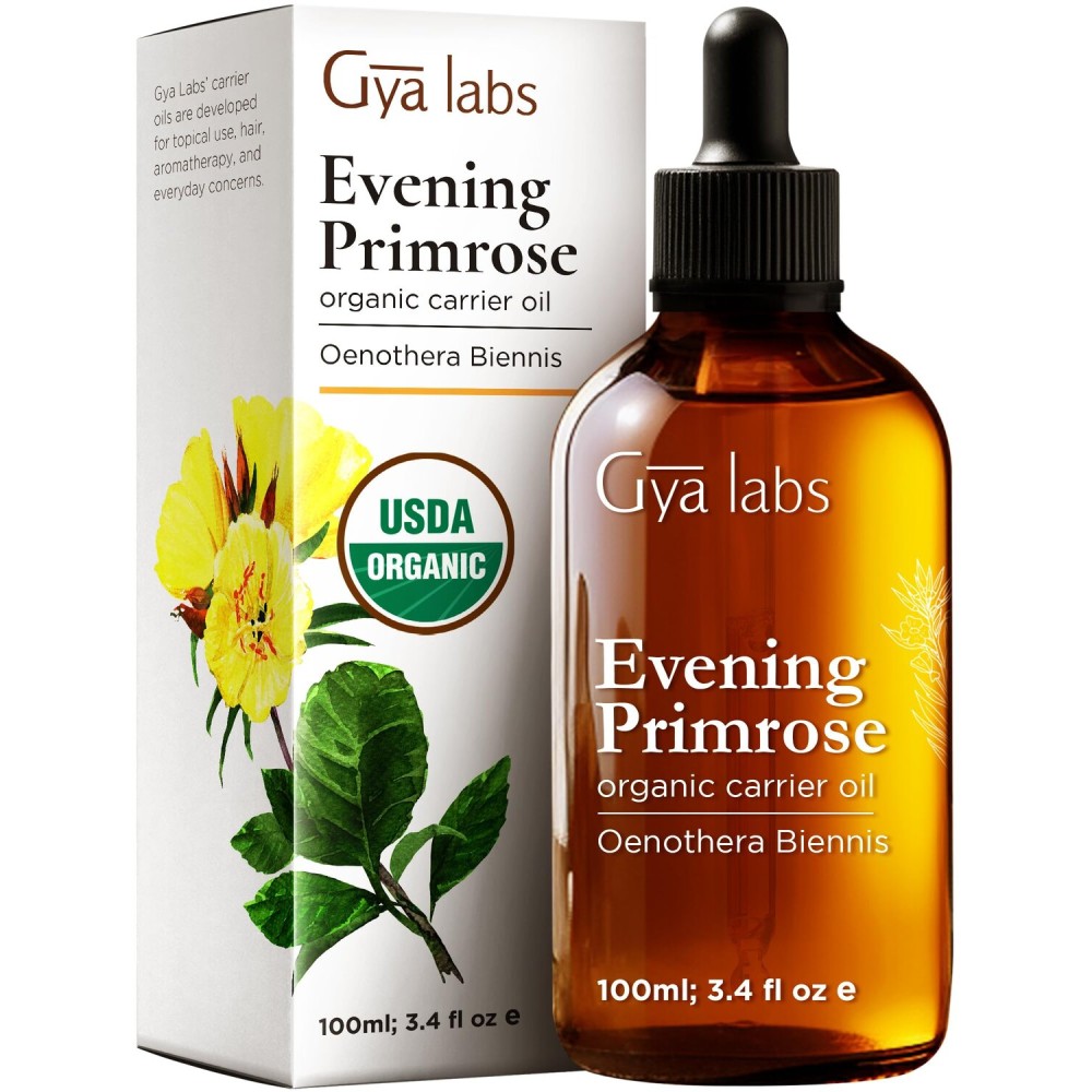 Gya Labs Evening Primrose Carrier Oil - 3.4 Fl Oz - for Hair, Skin, Face, Scalp & Body Massage