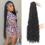 Leeven 30 Inch Soft Locs Crochet Hair 7 Packs Natural Black Pre Looped Long Faux Locs for Butterfly Locs Curly Wavy Synthetic Braids for Women 1B