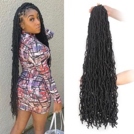 Leeven 30 Inch Soft Locs Crochet Hair 7 Packs Natural Black Pre Looped Long Faux Locs for Butterfly Locs Curly Wavy Synthetic Braids for Women 1B