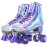 JajaHoho Roller Skates for Women, Holographic High Top Classic Rollerskates, Shiny Double-Row Glitter Four Wheels Quad Skates for Girls, Age 3-50, Indoor &Outdoor (Size 1, Silver Purple)