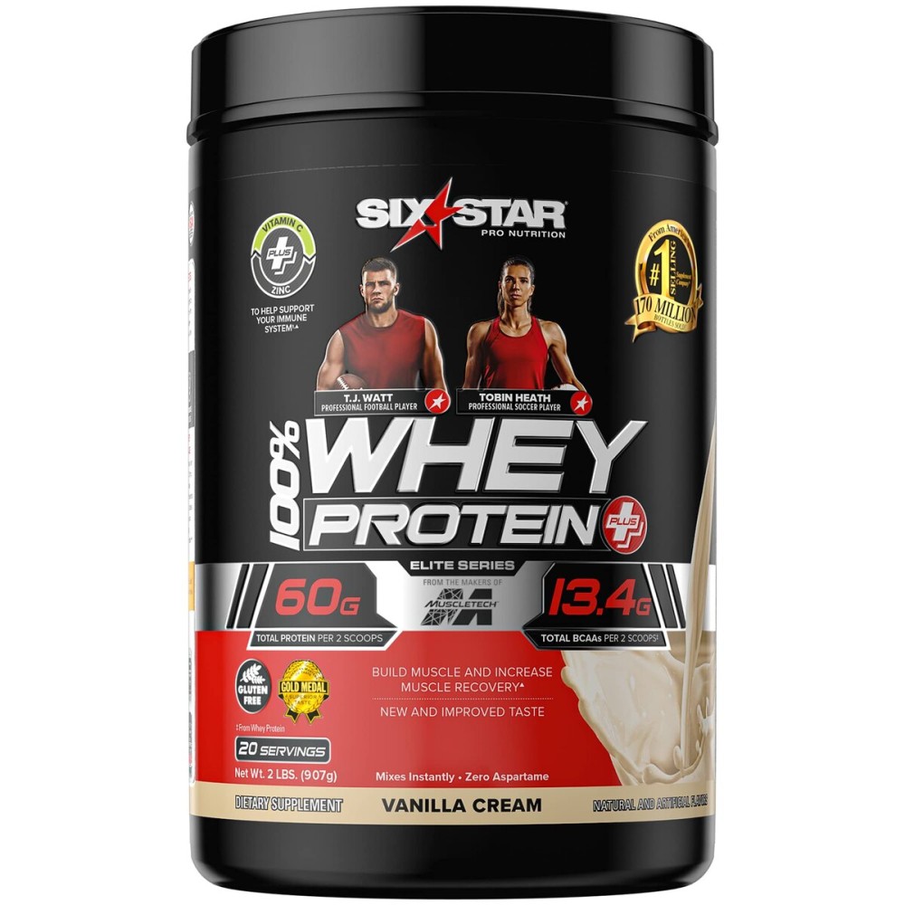 Whey Protein Powder + Immune Support | Six Star Whey Protein Plus | Whey Protein Isolate & Peptides + Muscle Builder | Lean Protein Powder for Muscle Gain & Recovery | Vanilla, 2 lbs