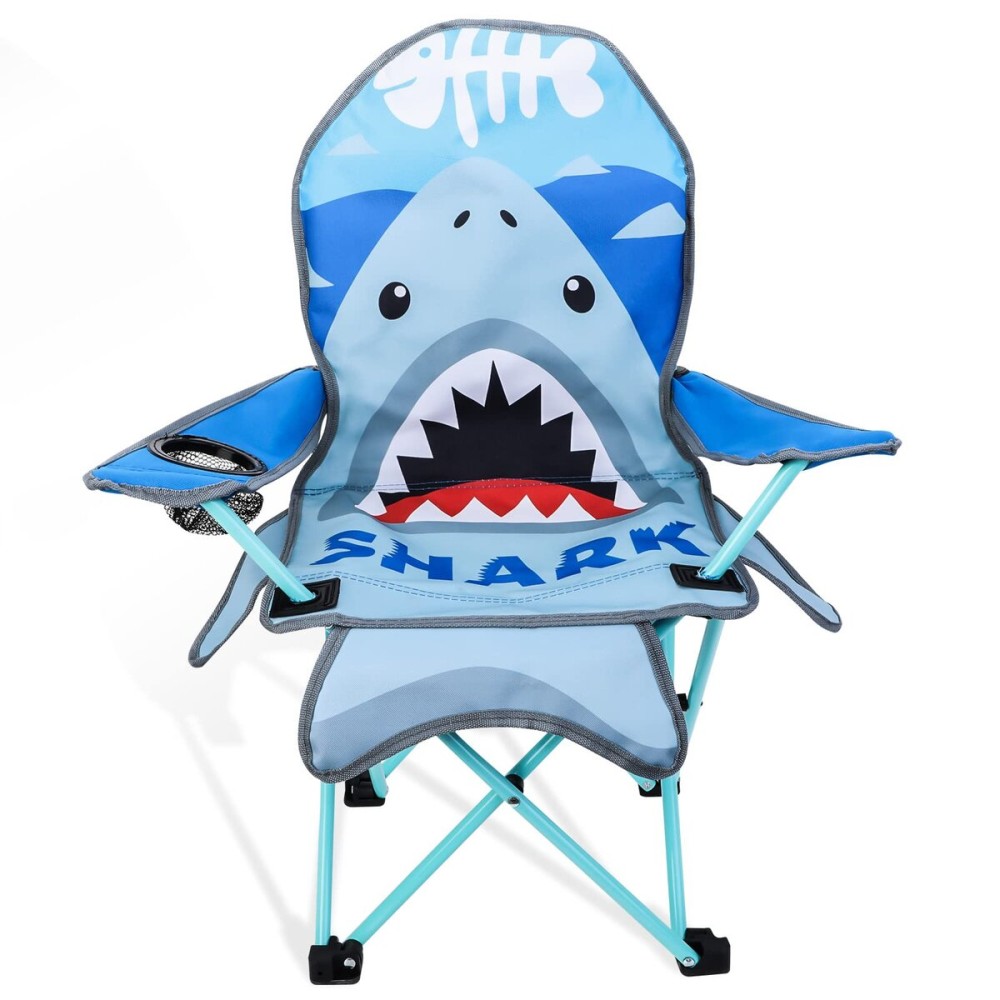 KABOER Kids Outdoor Folding Lawn and Camping Chair with Cup Holder and Carrying Bag, Children\'s Camping Chairs for Outdoor Beach Travel (Shark)