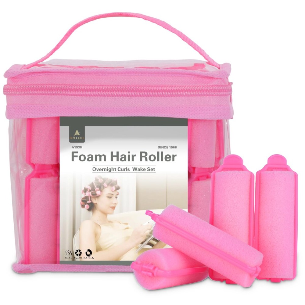 Amzpus 60 Pieces Foam Sponge Hair Rollers - Hair Styling Curlers for Hair Curls (2.8x0.79inch, Pink)