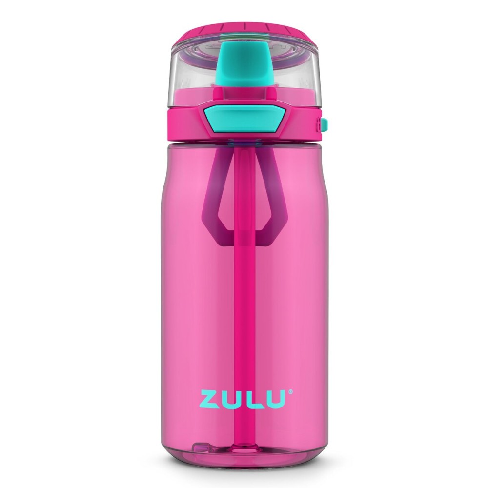 ZULU Kids Flex 16oz Tritan Plastic Water Bottle with Silicone Spout, Leak-Proof Locking Flip Lid and Soft Touch Carry Loop for School Backpack, Lunchbox, and Outdoor Sports, Pink