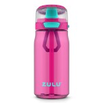 ZULU Kids Flex 16oz Tritan Plastic Water Bottle with Silicone Spout, Leak-Proof Locking Flip Lid and Soft Touch Carry Loop for School Backpack, Lunchbox, and Outdoor Sports, Pink