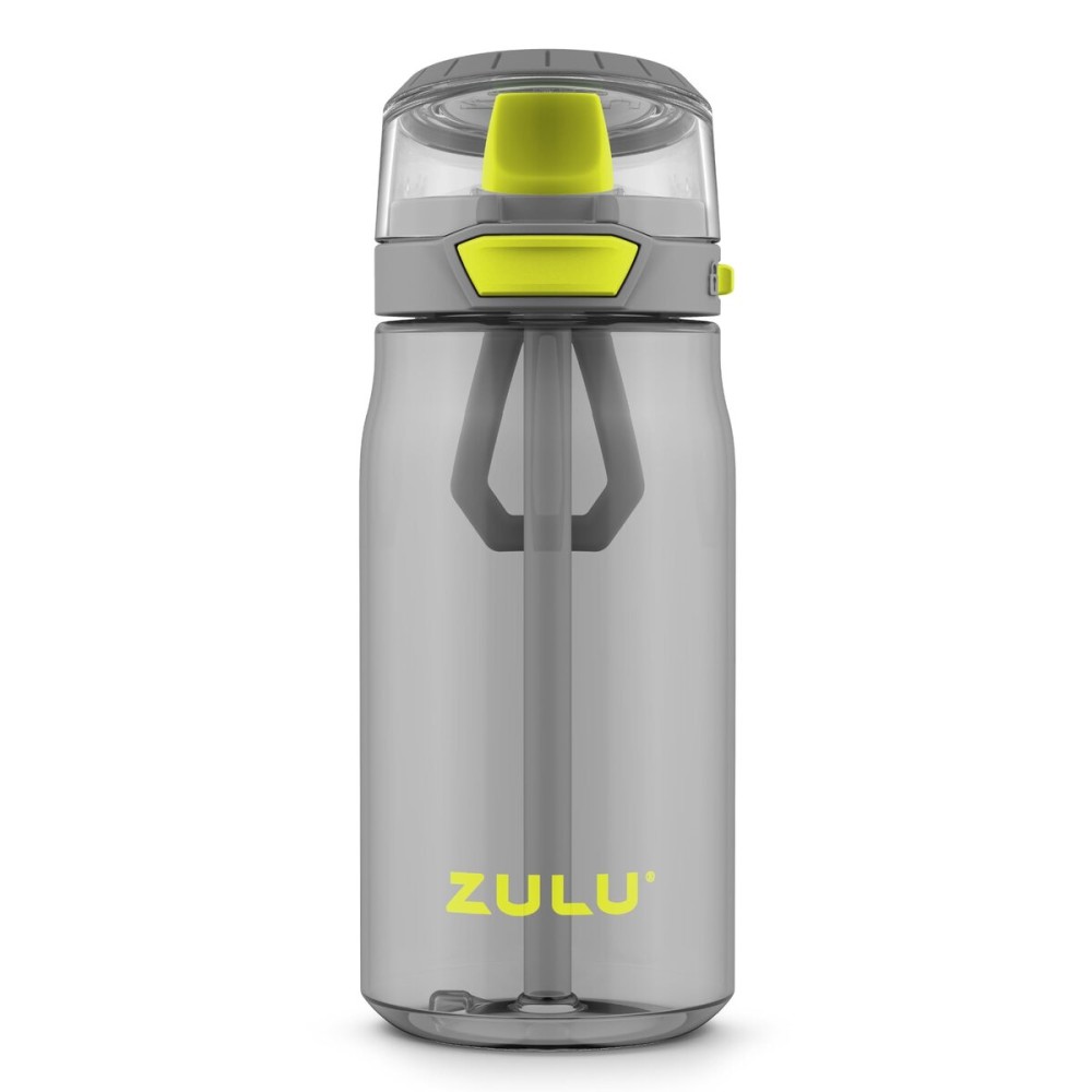 ZULU Kids Flex 16oz Tritan Plastic Water Bottle with Silicone Spout, Leak-Proof Locking Flip Lid and Soft Touch Carry Loop for School Backpack, Lunchbox, and Outdoor Sports, Gray