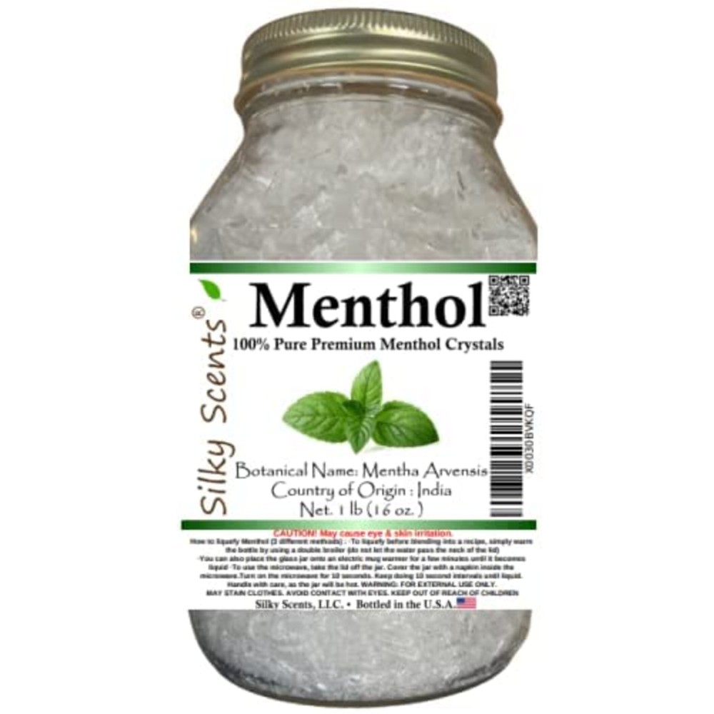 Silky Scents 1 lb Premium Menthol Crystals 100% Pure Organic and Natural in Glass Jar