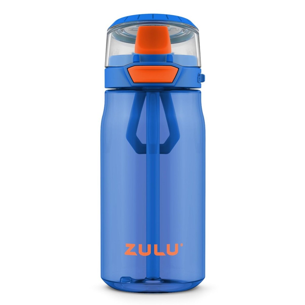 ZULU Kids Flex 16oz Tritan Plastic Water Bottle with Silicone Spout, Leak-Proof Locking Flip Lid and Soft Touch Carry Loop for School Backpack, Lunchbox, and Outdoor Sports, Blue
