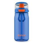 ZULU Kids Flex 16oz Tritan Plastic Water Bottle with Silicone Spout, Leak-Proof Locking Flip Lid and Soft Touch Carry Loop for School Backpack, Lunchbox, and Outdoor Sports, Blue