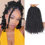 Leeven 8 Packs 10 Inch Passion Twist Hair for Women Natural Black Bomb Pre Twisted Water Wave Crochet Braids Hair Pre Looped Curly Bohemian Synthetic Braiding Hair Extensions 12 Strands/Pack 1B