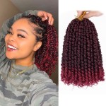 Leeven Ombre Burgundy 10 Inch Pretwisted Passion Twist Crochet Hair 8 Packs Pre Looped Red Short Bob Curly Ends Bohemian Braids Synthetic Hair Extensions for Black Women 12 Strands/Pack TBUG