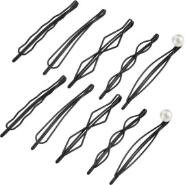 10 Pieces Geometric Metal Hair Clips and Barrettes - Minimalist Hair Accessories for Women and Girls, Wedding, and Styling (Black)