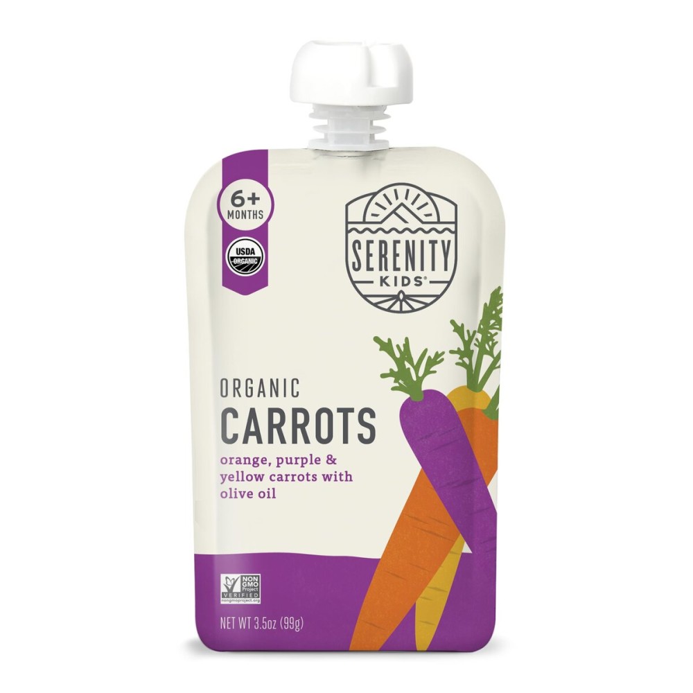 Serenity Kids 6+ USDA Months Organic Carrot Veggie Puree Baby Food Pouches - 3.5 oz Pack of 12 - Organic, BPA-Free & Allergen Free - No Sugary Fruits & No Added Sugar - 3.5 Oz, 12 Pack