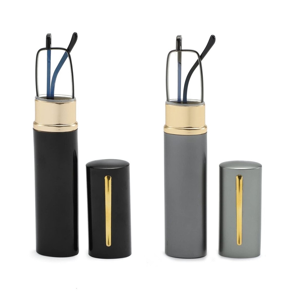 OWTXIS 2 Pack Blue Light Blocking Reading Glasses - Slim Pocket Readers with Pen Clip Case Mini Lightweight Readers (Black, Gunmetal, +1.75)