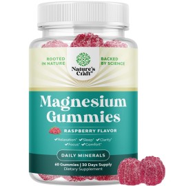Extra Strength Calm Magnesium Gummies for Adults - Relaxing Magnesium Citrate Gummies with Elemental Mag - Sleep Aid Soft Chews Raspberry Flavored - Body & Mind Relaxation - 60 Count