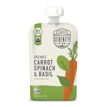 Serenity Kids 6+ Months Veggie Puree Baby Food Pouches - Carrot, Spinach & Basil - USDA Organic Baby Food & Allergen Free - No Added Sugar & BPA Free - 3.5 Oz, 12 Pack