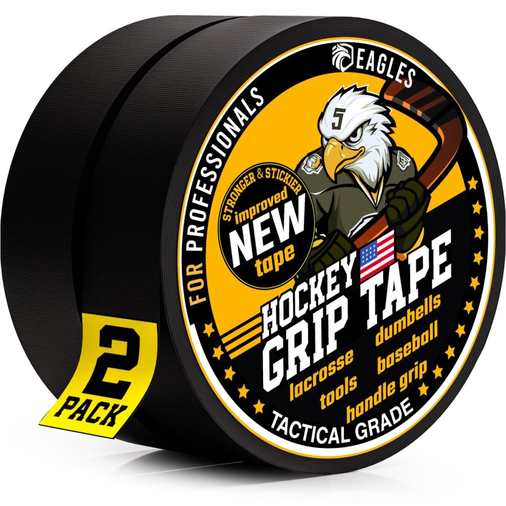 Hockey Tape Black 1inch Grip Tape 2 Roll Athletic Sports Tape Water-Resistan Multipurpose Cloth Tape for Lacrosse Baseball & Softball Bats, Pullup Bars, Sports Gift Wrist Ankle Foot Gymnastics Bar
