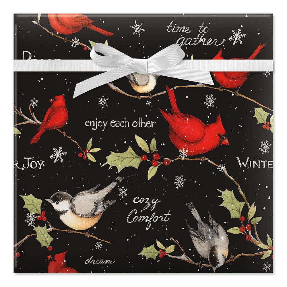 Current Birds on Black Christmas Rolled Wrapping Paper - Premium Jumbo 23-Inch x 32-Foot Gift Wrap Roll, 61 Square Feet Total